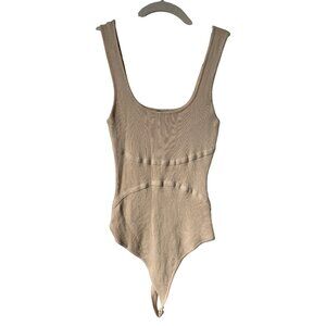 Love Tree Thong Bodysuit Size Medium Ribbed Sleeveless Scoop Neck Beige Neutral